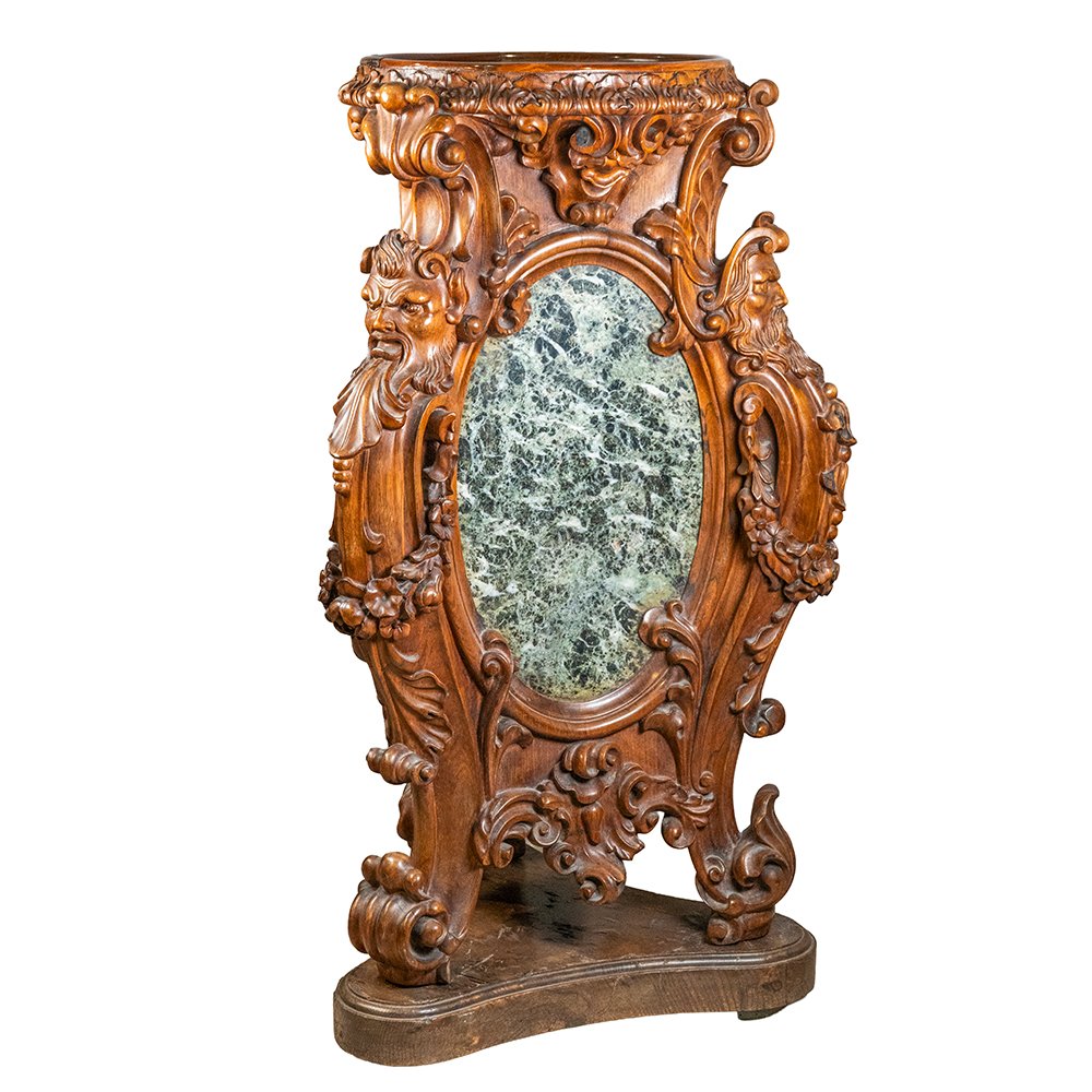 Pair Of Columns Made Of Rosewood And Green Of The Alps Marble-photo-2