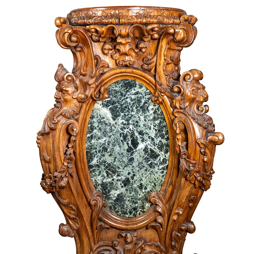 Pair Of Columns Made Of Rosewood And Green Of The Alps Marble-photo-3