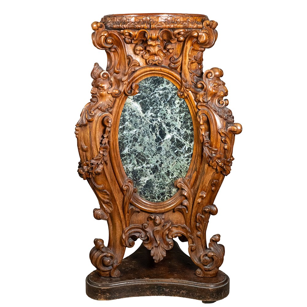 Pair Of Columns Made Of Rosewood And Green Of The Alps Marble-photo-4