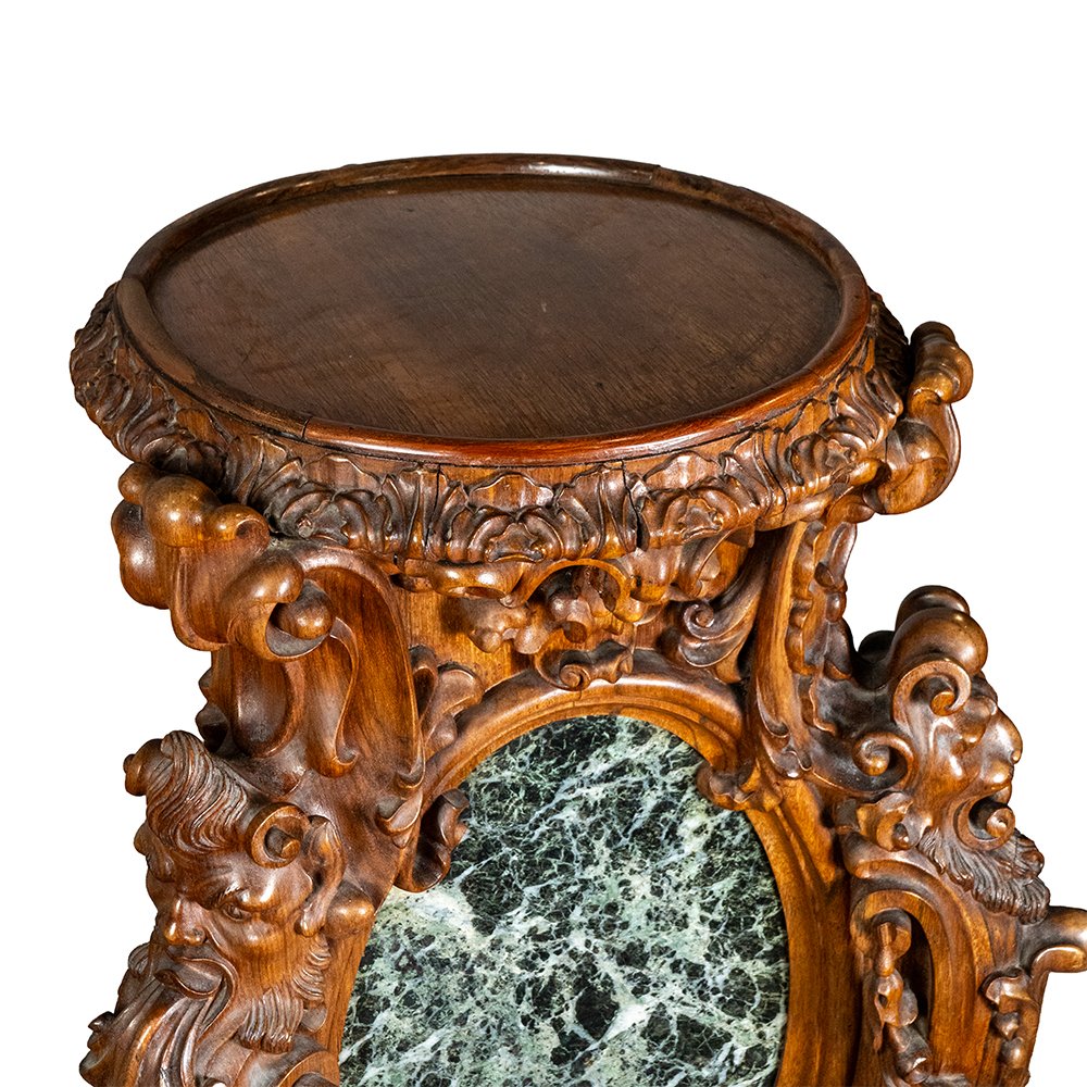 Pair Of Columns Made Of Rosewood And Green Of The Alps Marble-photo-5