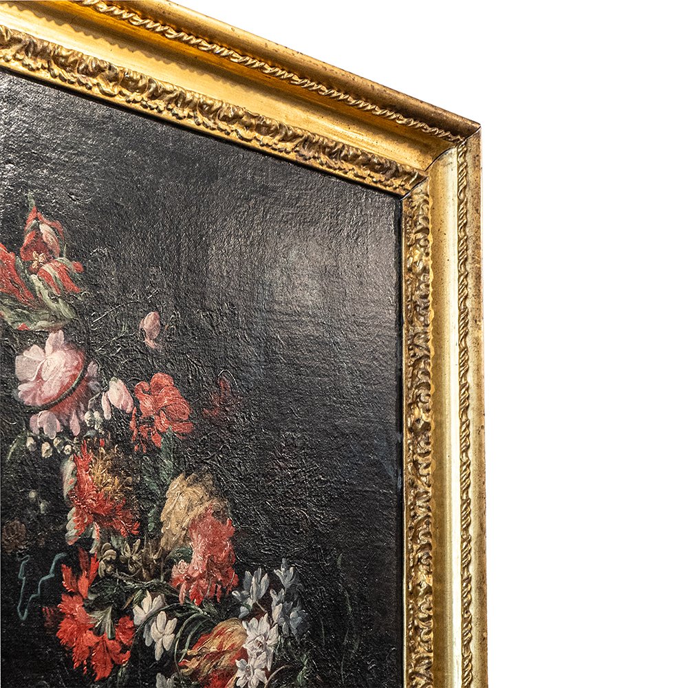 Painting Depicting A Floral Arrangement With Two Cherubs Beneath A Drape – Giuseppe Volò, Known As -photo-2