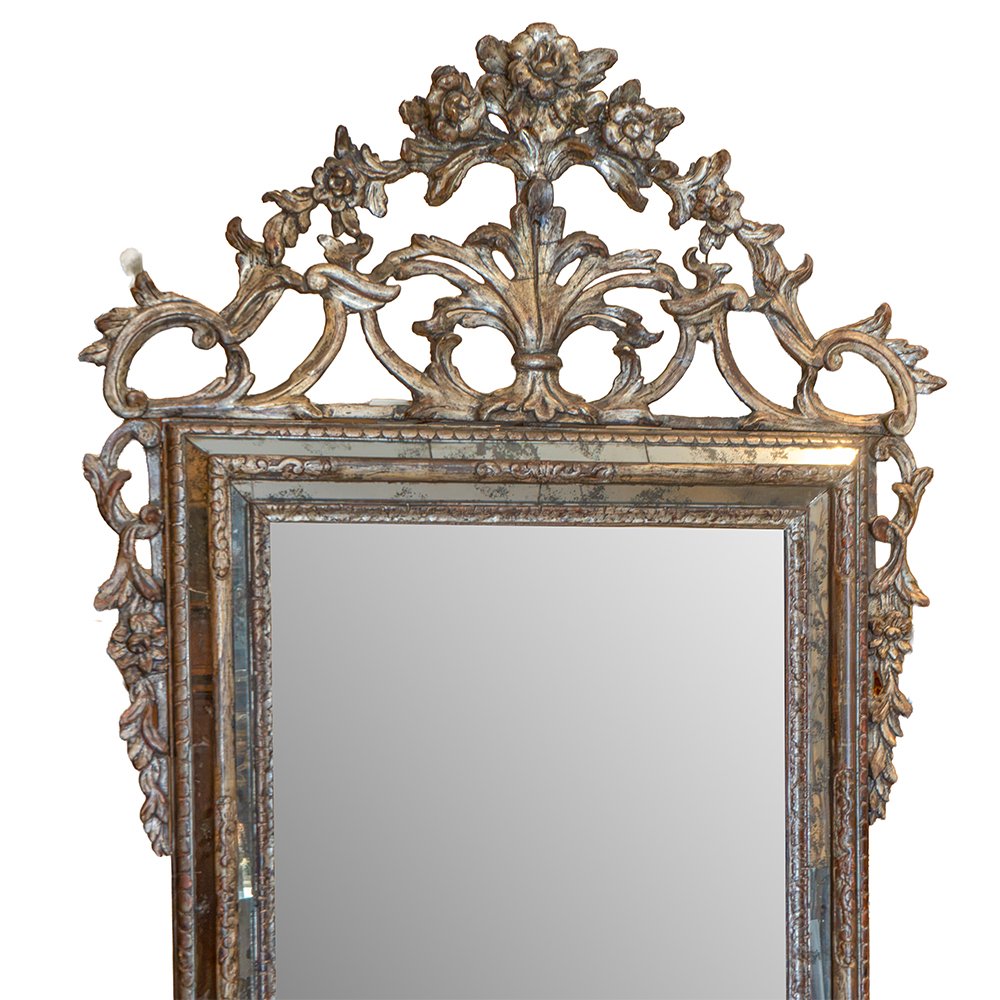 Piedmontese Mirror Made Of Carved And Silver-plated Wood-photo-2