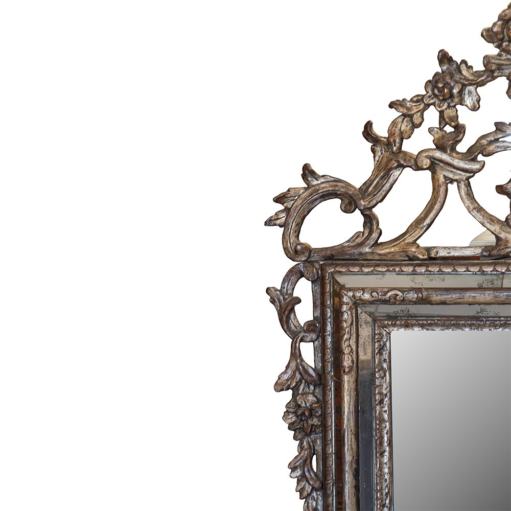 Piedmontese Mirror Made Of Carved And Silver-plated Wood-photo-3