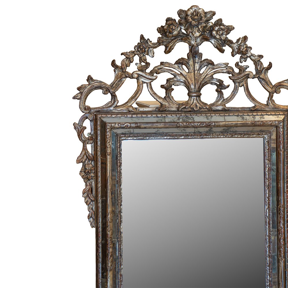 Piedmontese Mirror Made Of Carved And Silver-plated Wood-photo-4