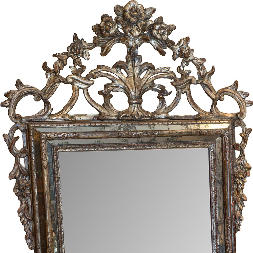 Piedmontese Mirror Made Of Carved And Silver-plated Wood-photo-3