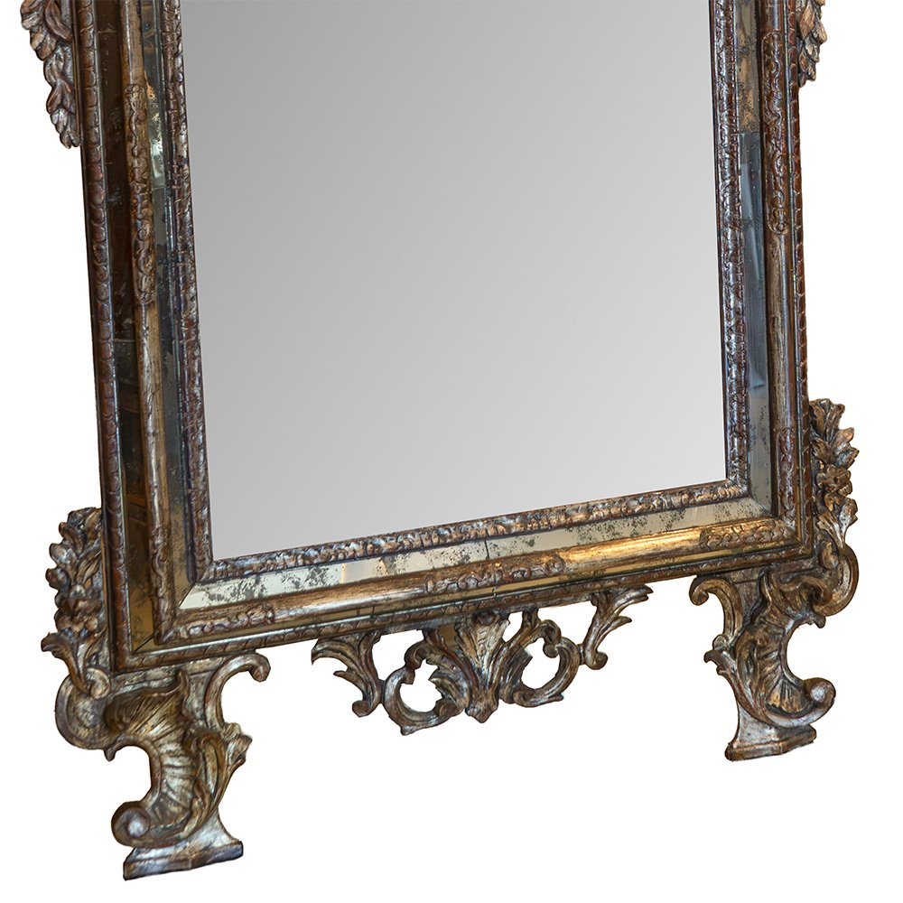 Piedmontese Mirror Made Of Carved And Silver-plated Wood-photo-4