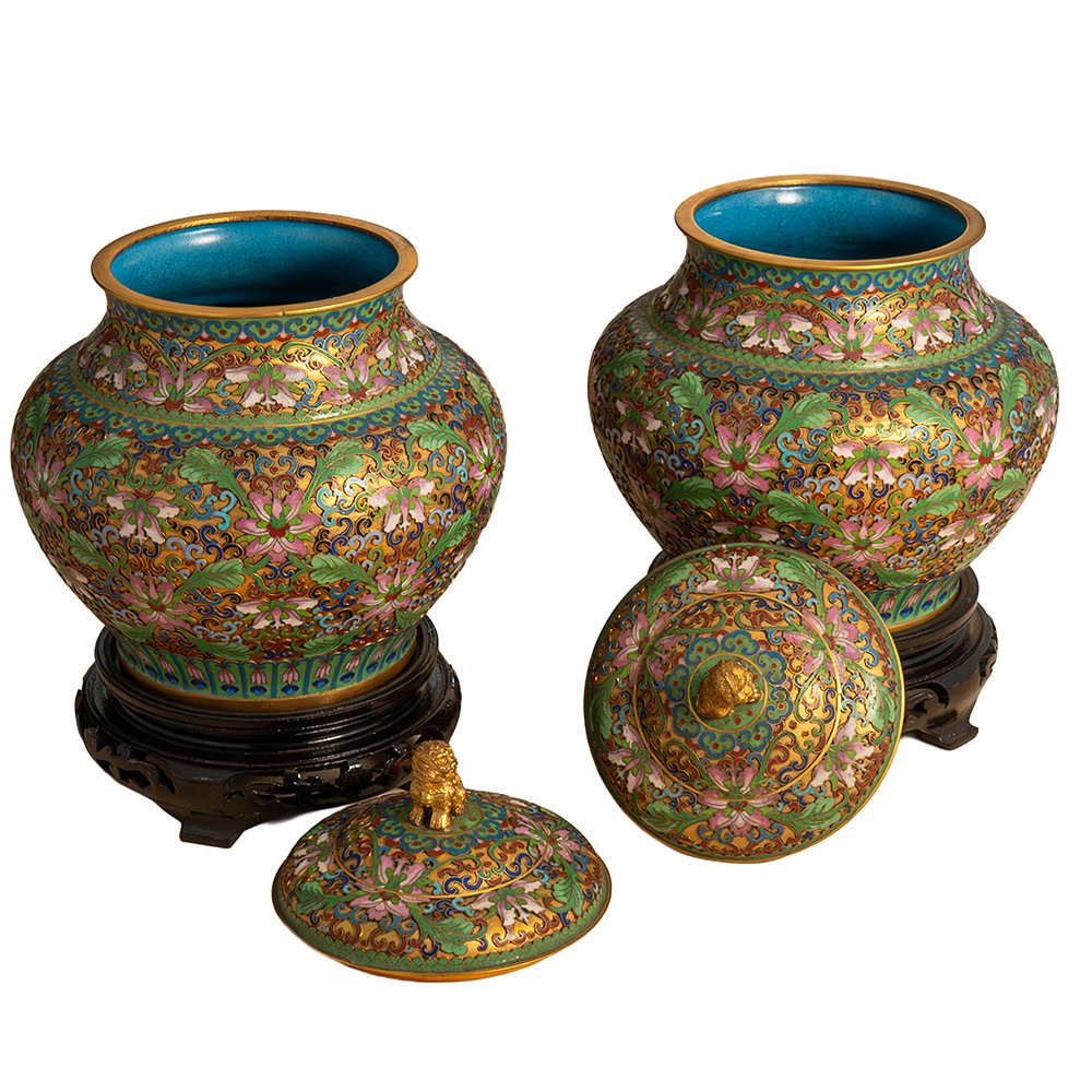Pair Of Cloisonné And Gilded Bronze Vases-photo-3