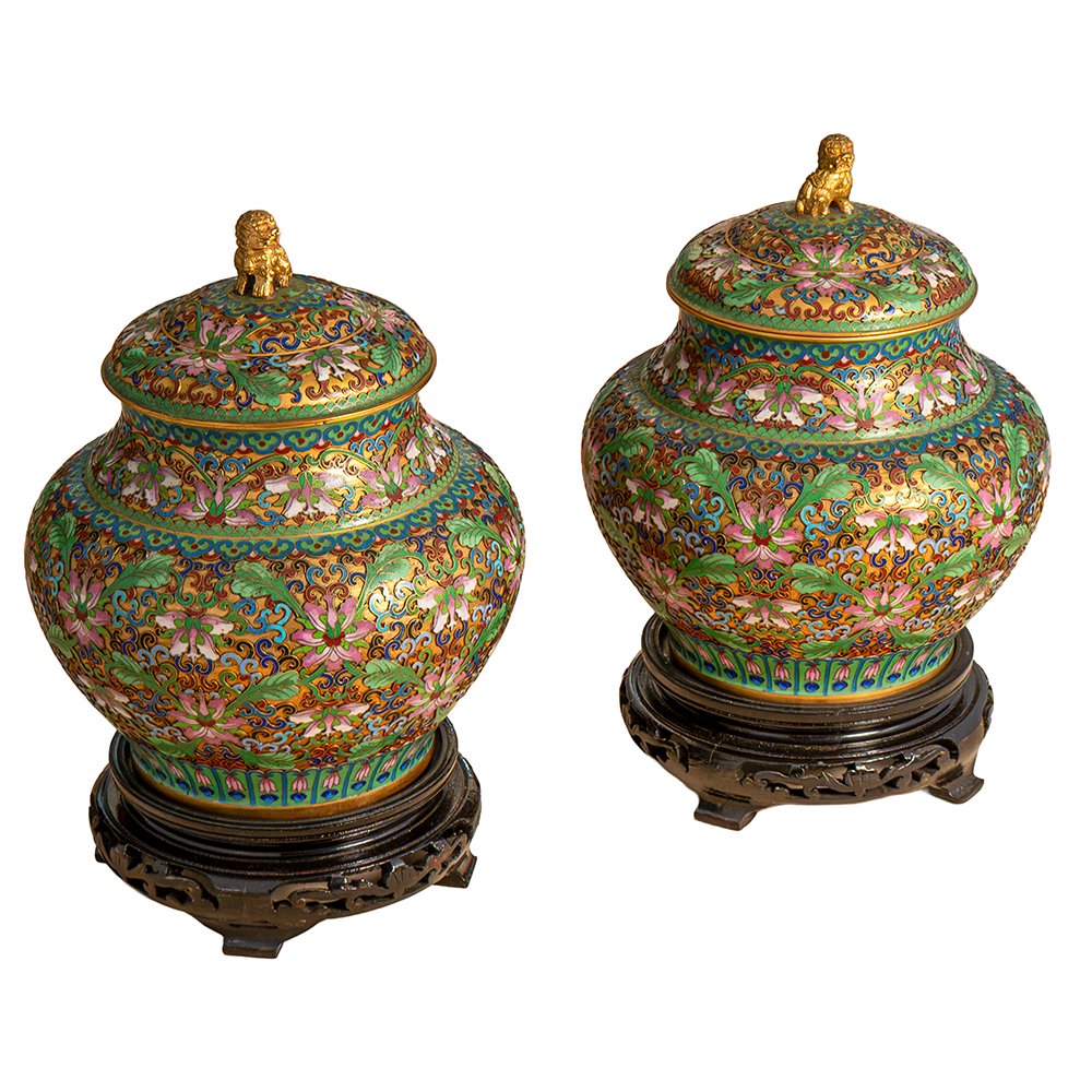 Pair Of Cloisonné And Gilded Bronze Vases-photo-4