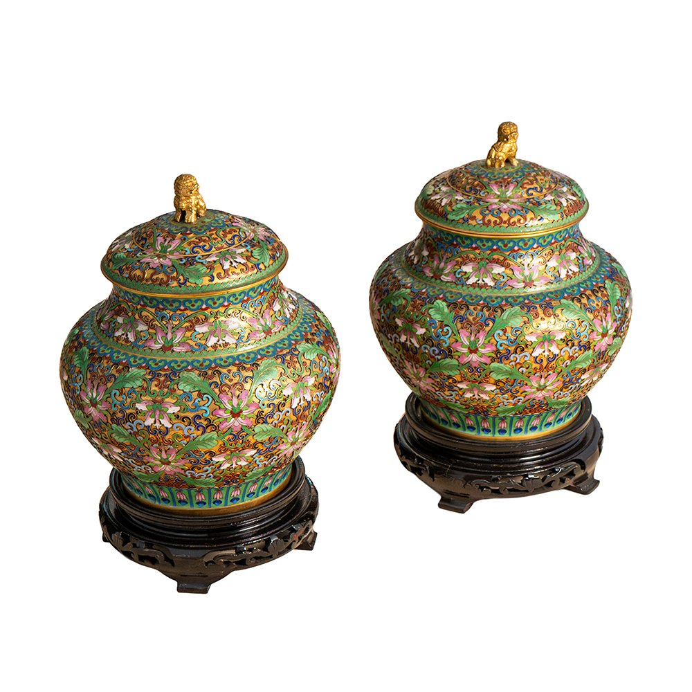 Pair Of Cloisonné And Gilded Bronze Vases