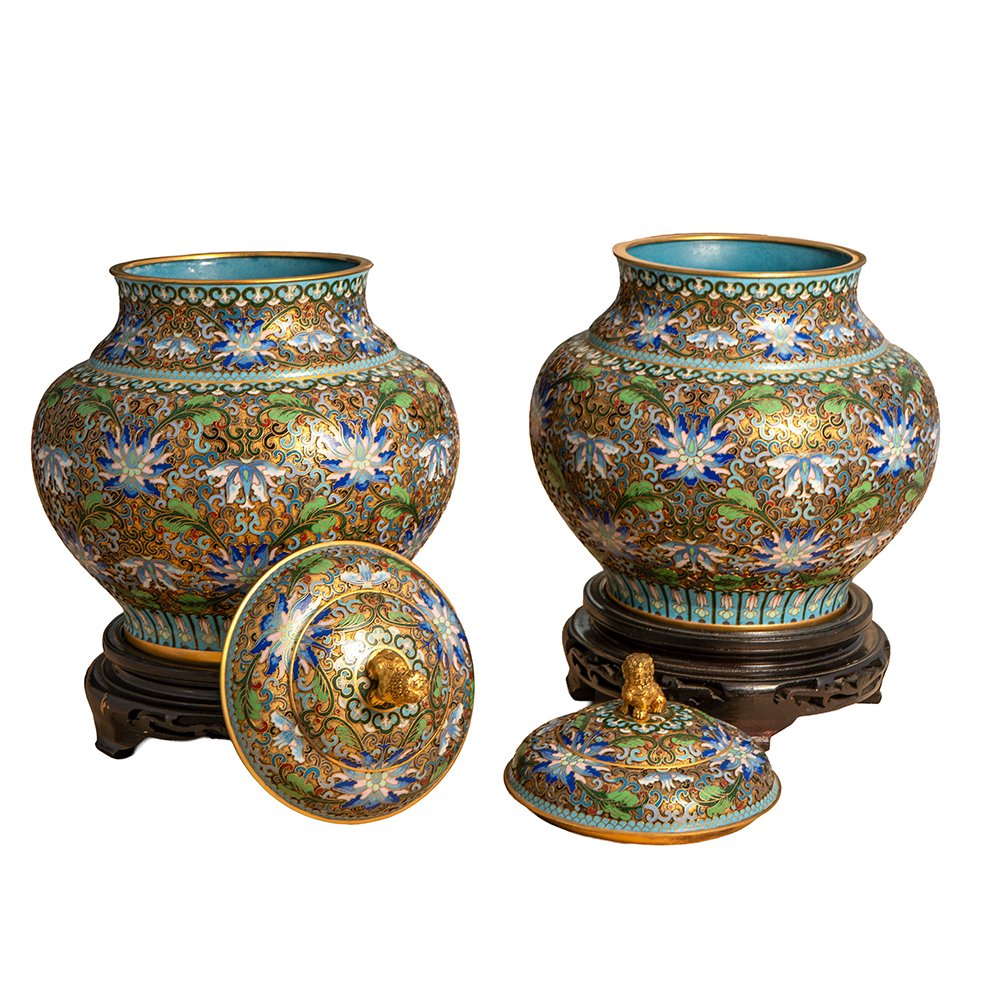 Pair Of Cloisonné And Gilded Bronze Vases-photo-2