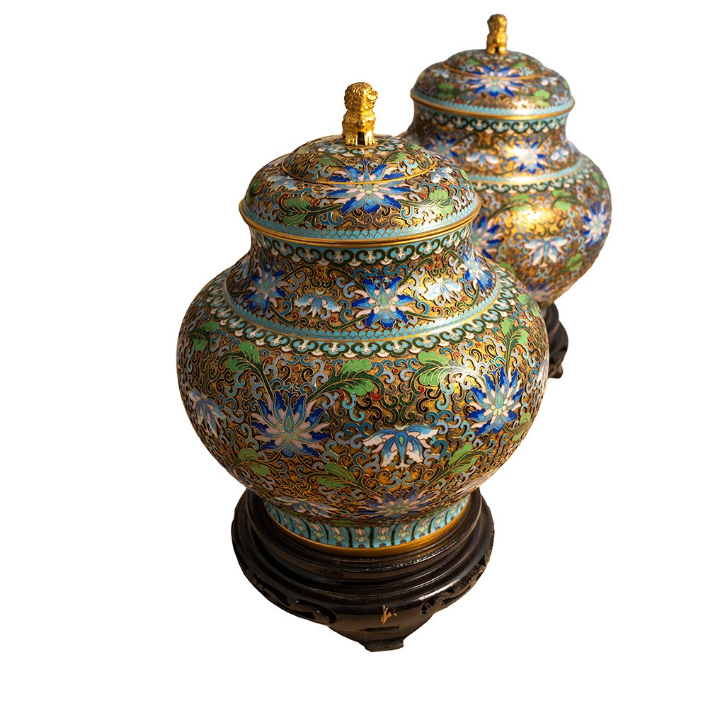 Pair Of Cloisonné And Gilded Bronze Vases-photo-4