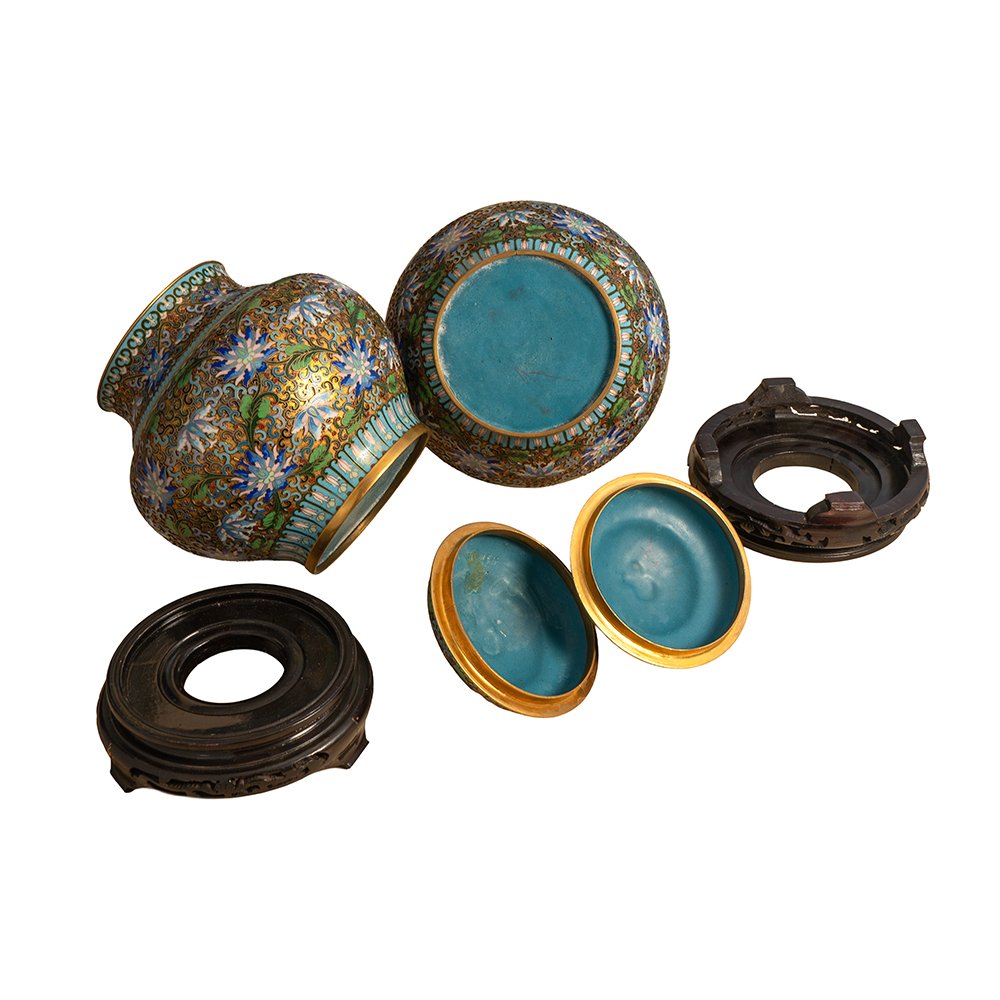 Pair Of Cloisonné And Gilded Bronze Vases-photo-4