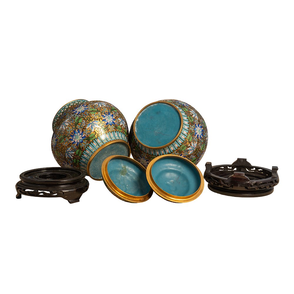 Pair Of Cloisonné And Gilded Bronze Vases-photo-5