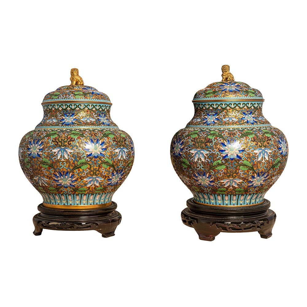 Pair Of Cloisonné And Gilded Bronze Vases