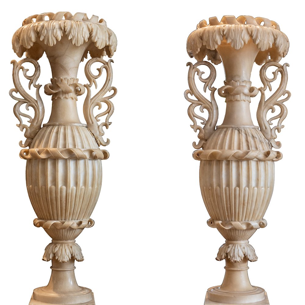 Pair Of Alabaster Vases-photo-2