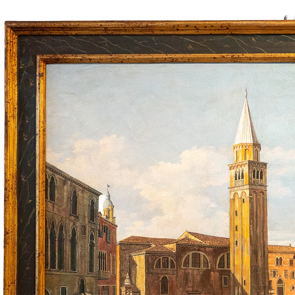 Painting Depicting A Venetian View With A Square And A Bell Tower-photo-5