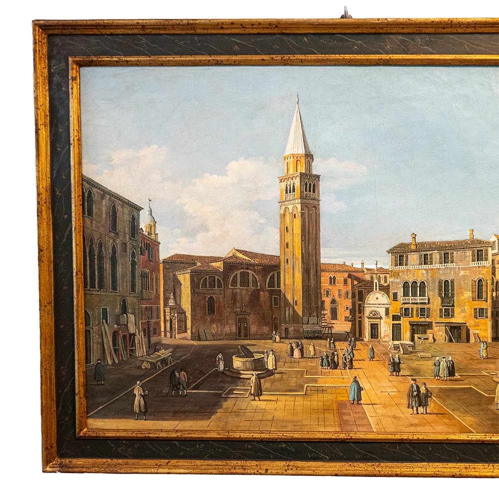 Painting Depicting A Venetian View With A Square And A Bell Tower-photo-6
