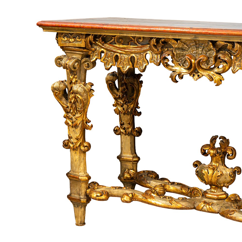 Console piémontaise Louis XIV en bois laqué et doré, plateau à décor chinois-photo-4