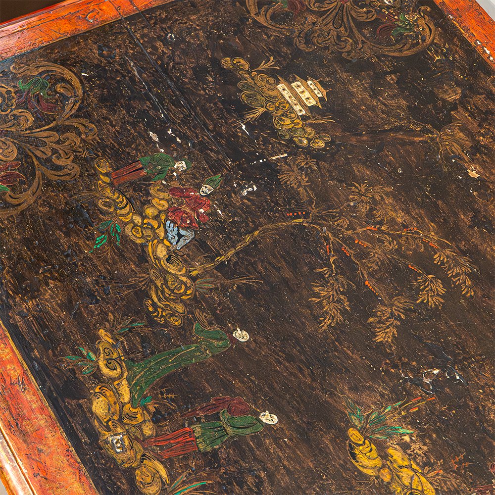 Console piémontaise Louis XIV en bois laqué et doré, plateau à décor chinois-photo-1