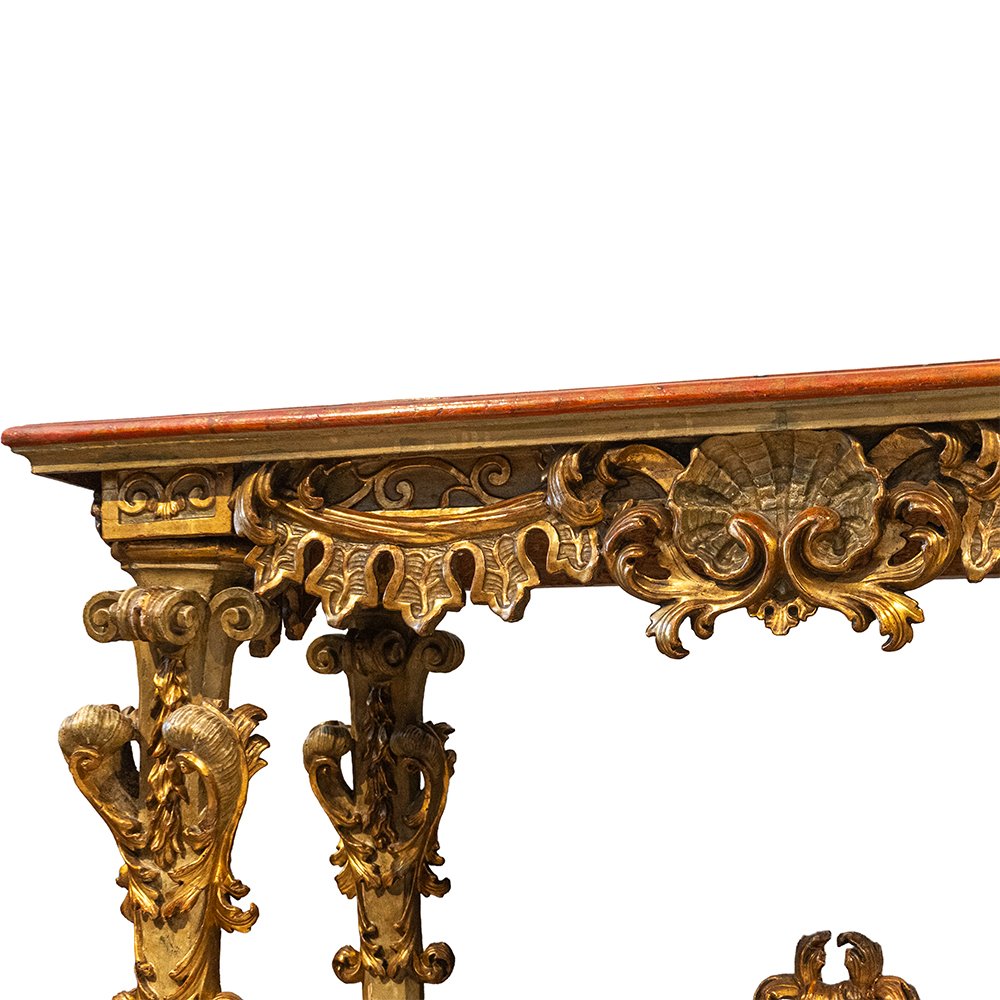 Console piémontaise Louis XIV en bois laqué et doré, plateau à décor chinois-photo-4