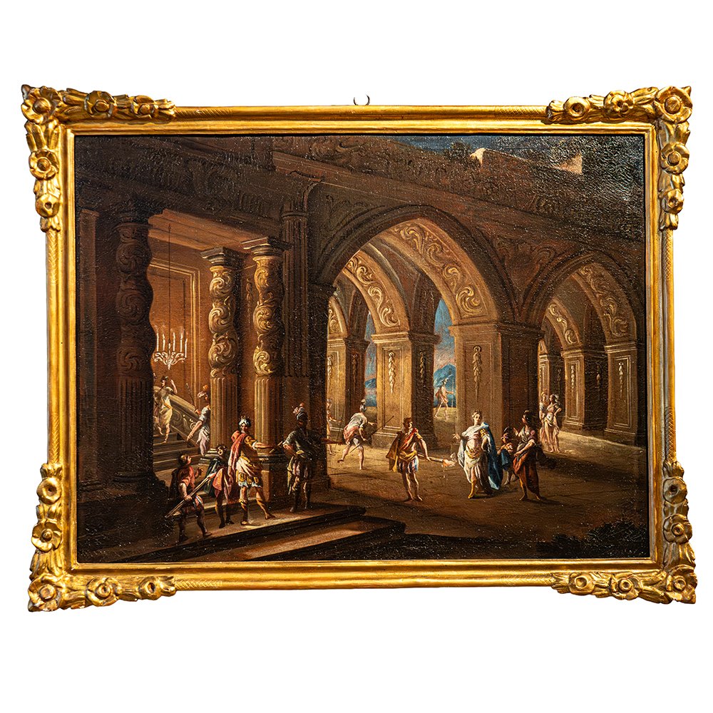 Paire de tableaux d'architecture avec scènes de genre - Francesco Monti-photo-2