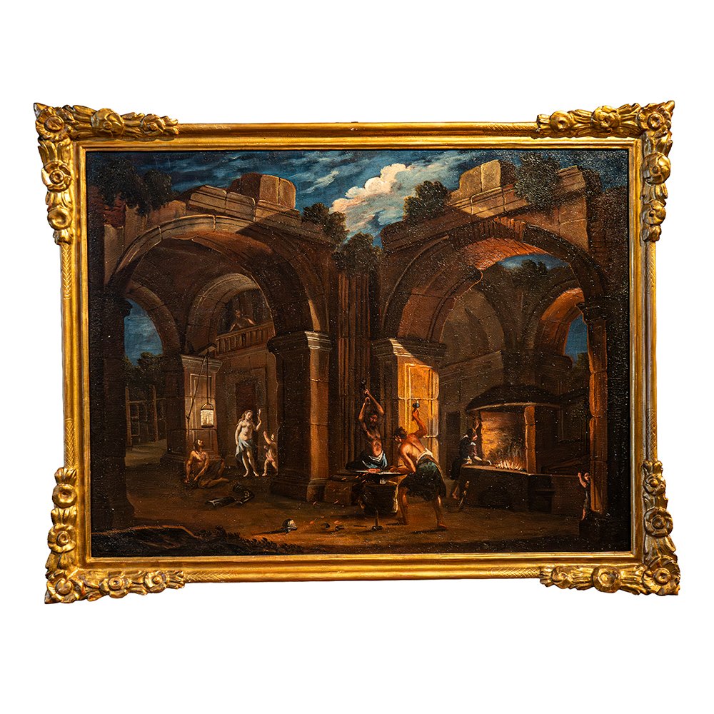 Paire de tableaux d'architecture avec scènes de genre - Francesco Monti-photo-3