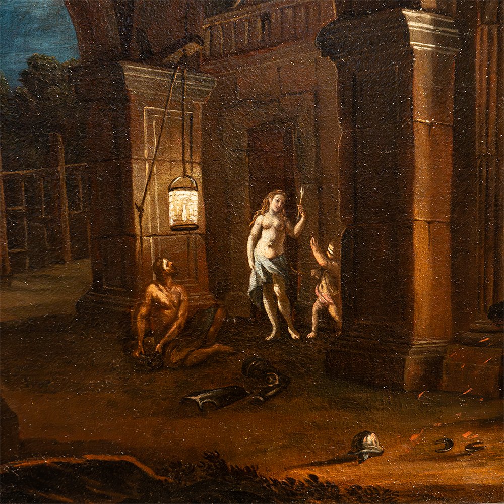 Paire de tableaux d'architecture avec scènes de genre - Francesco Monti-photo-3