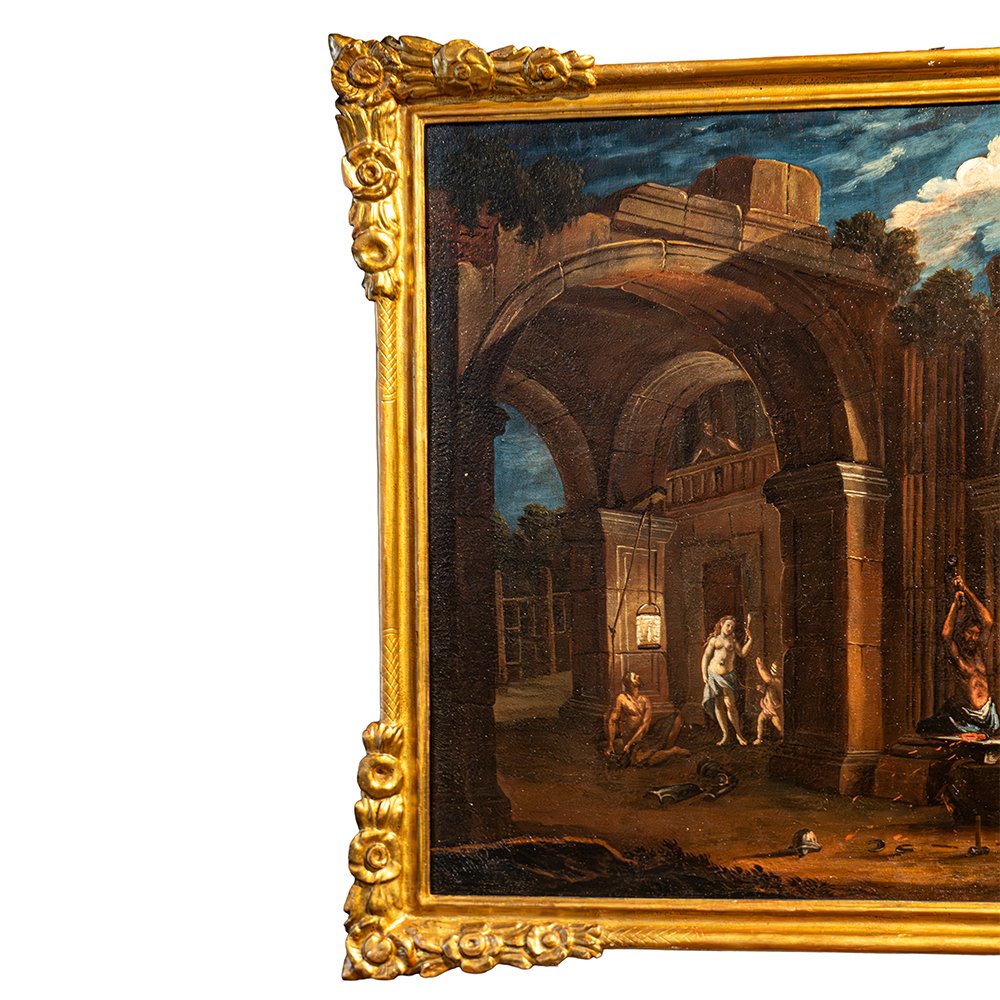 Paire de tableaux d'architecture avec scènes de genre - Francesco Monti-photo-4