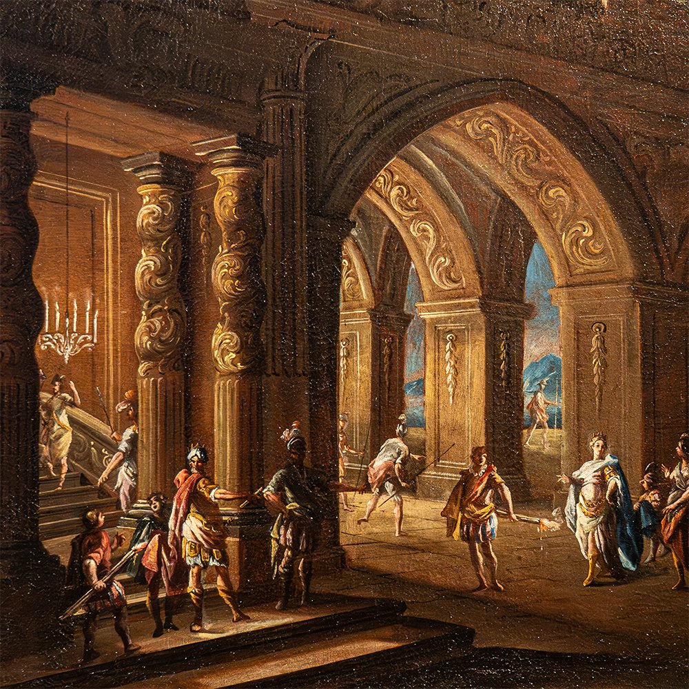Paire de tableaux d'architecture avec scènes de genre - Francesco Monti-photo-5
