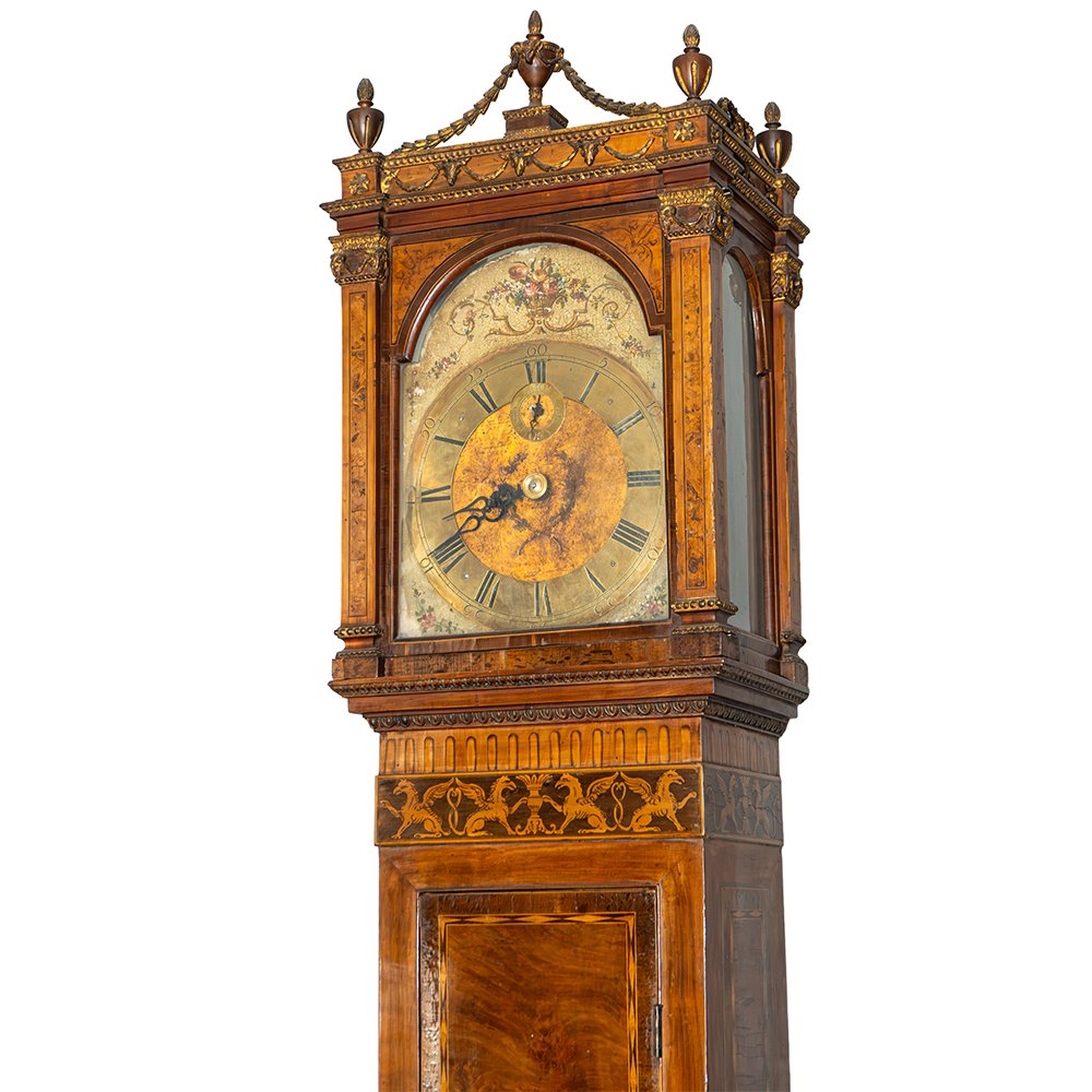 Inlaid And Carved Walnut Column Clock-photo-2