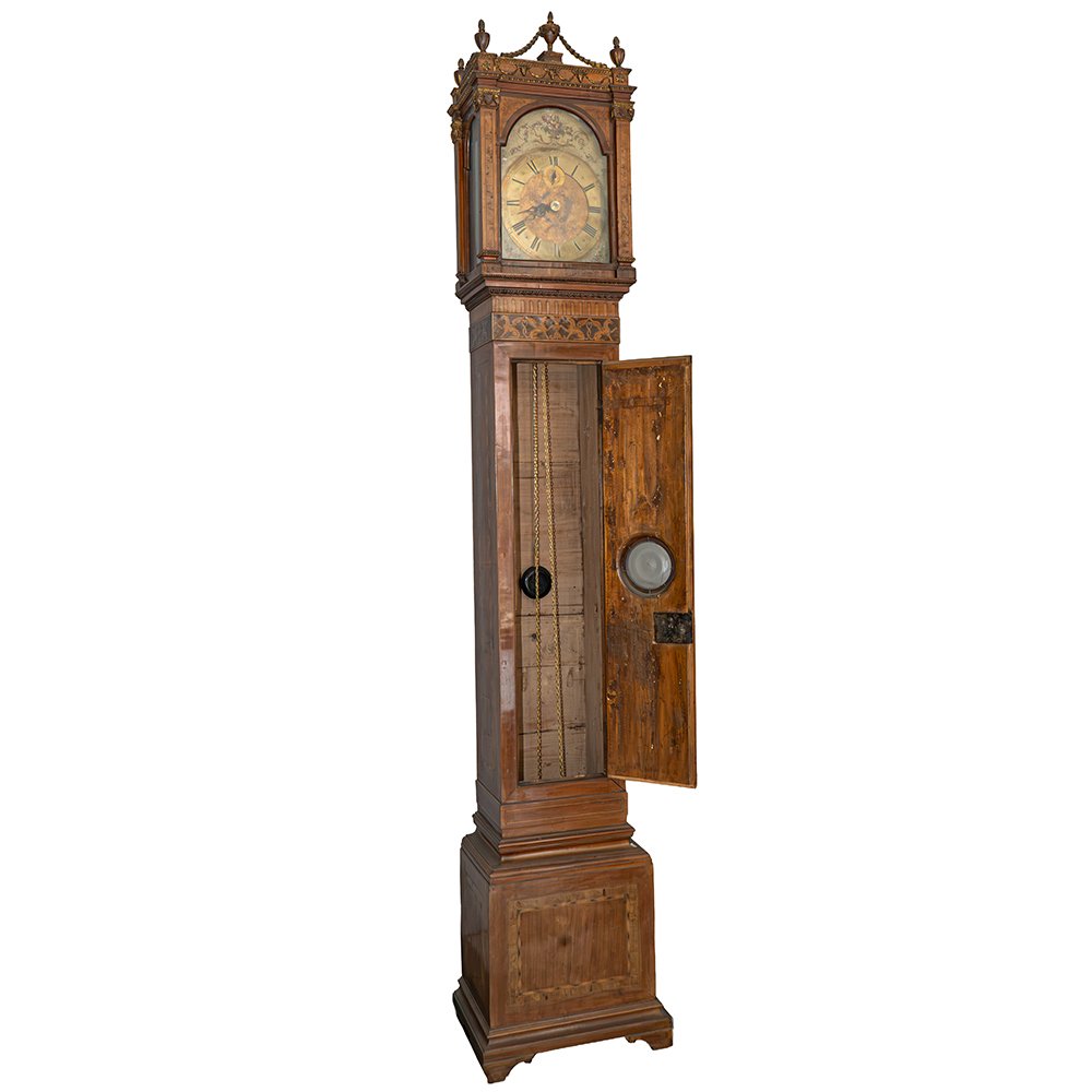 Inlaid And Carved Walnut Column Clock-photo-3