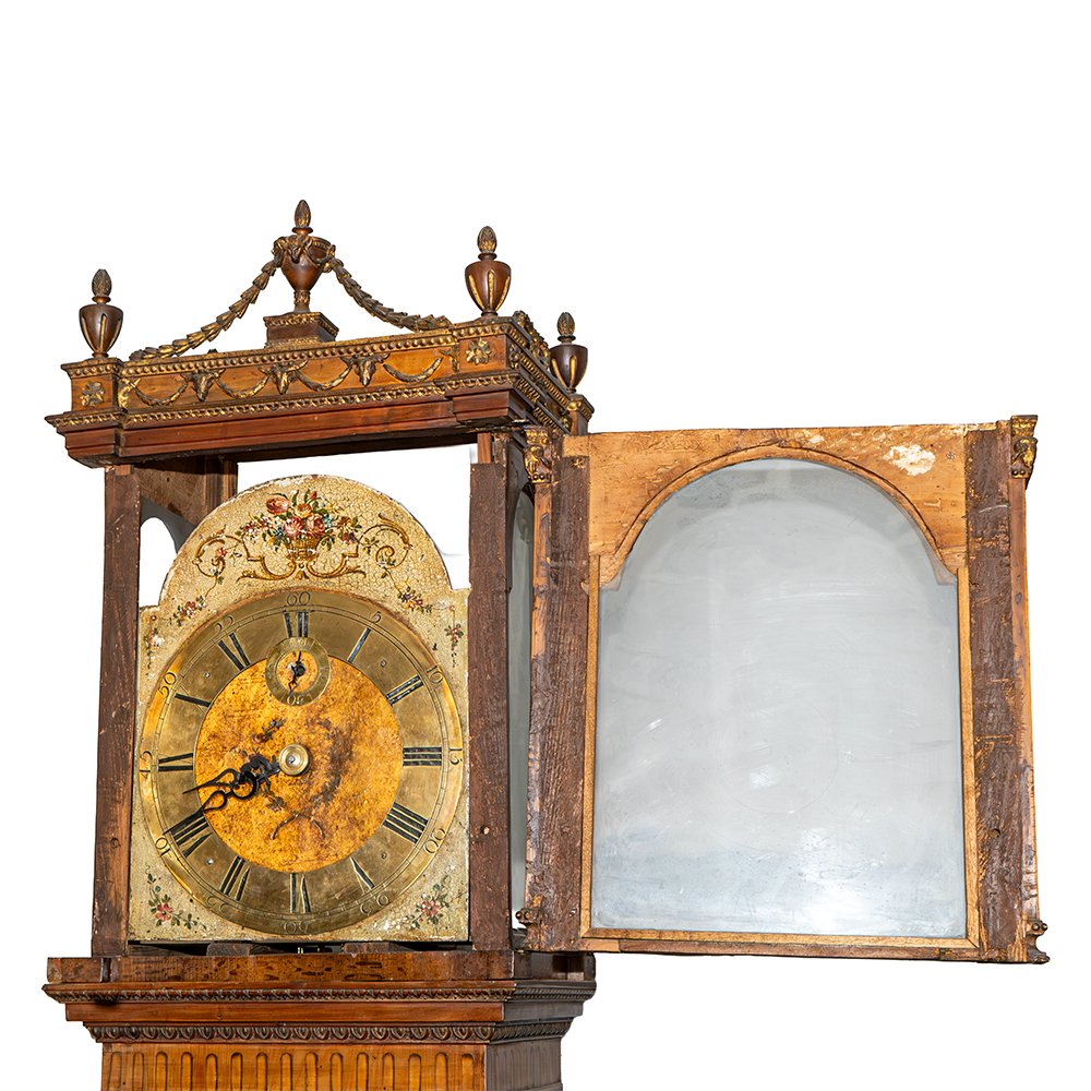 Inlaid And Carved Walnut Column Clock-photo-1