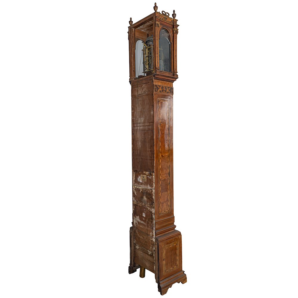 Inlaid And Carved Walnut Column Clock-photo-5