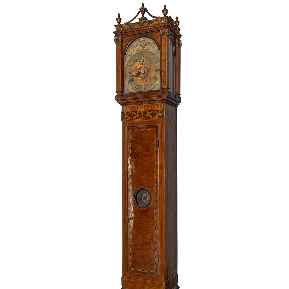 Inlaid And Carved Walnut Column Clock-photo-6