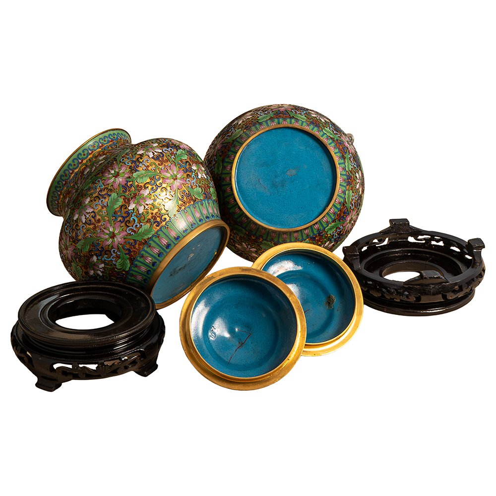 Pair Of Cloisonné And Gilded Bronze Vases-photo-2