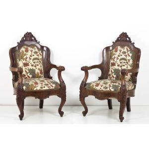 Refined Pair Of Armchairs