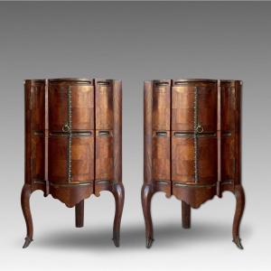 Rare Pair Of Louis XV Corner Cabinets Of Italian Origin