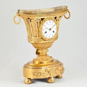 Rare Small Vase-shaped Clock From The Empire Era Of The Early 19th Century, Mercury-gilded With