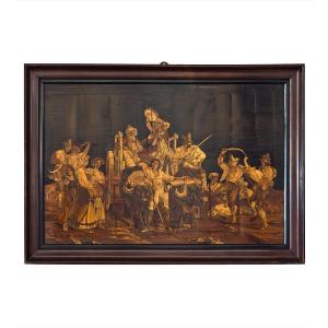 Plaque représentant « Le Char de Saint Germain » signée « Amerigo Gargiulo »