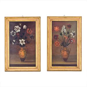 Paire de tableaux représentant deux natures mortes