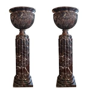 Paire de colonnes en marbre Rosso Levanto (Petit format)