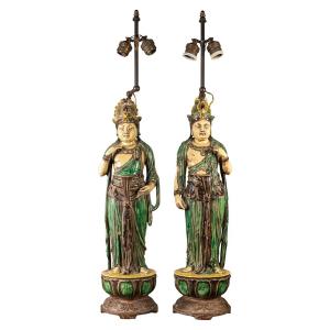 Paire de lampes Bodhisattva