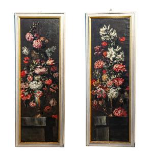 Pair Of “vases With Flowers” - Laura Bernasconi, Known As “laura Dei Fiori”