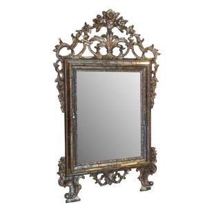 Piedmontese Mirror Made Of Carved And Silver-plated Wood
