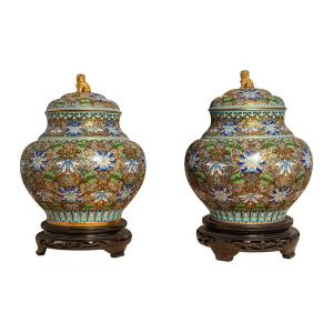 Pair Of Cloisonné And Gilded Bronze Vases