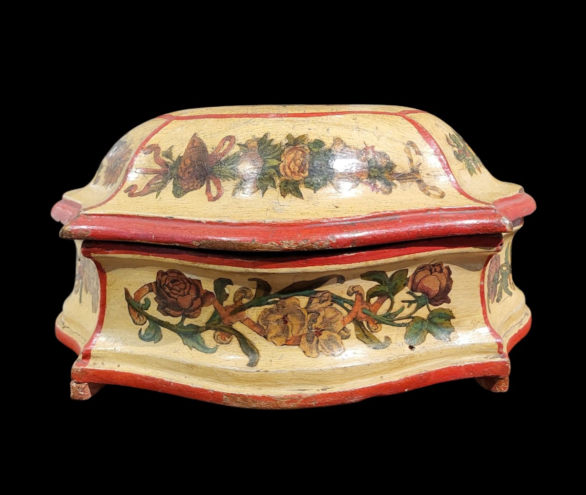 Antique Shaped And Lacquered Chest, Piedmont, Mid-18th Century