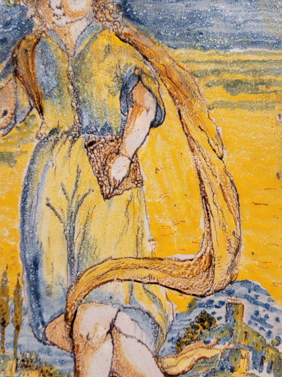 Plaque en majolique polychrome, fabrication toscane, seconde moitié du XVIIe siècle. -photo-2