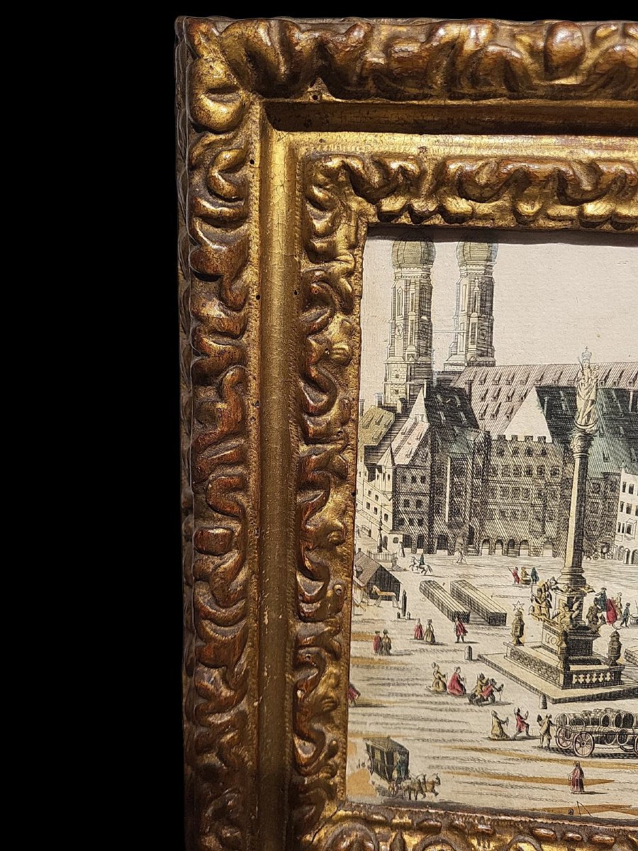 Carved And Gilded Frame With Ancient Engraving, Piedmont, 18th Century-photo-2