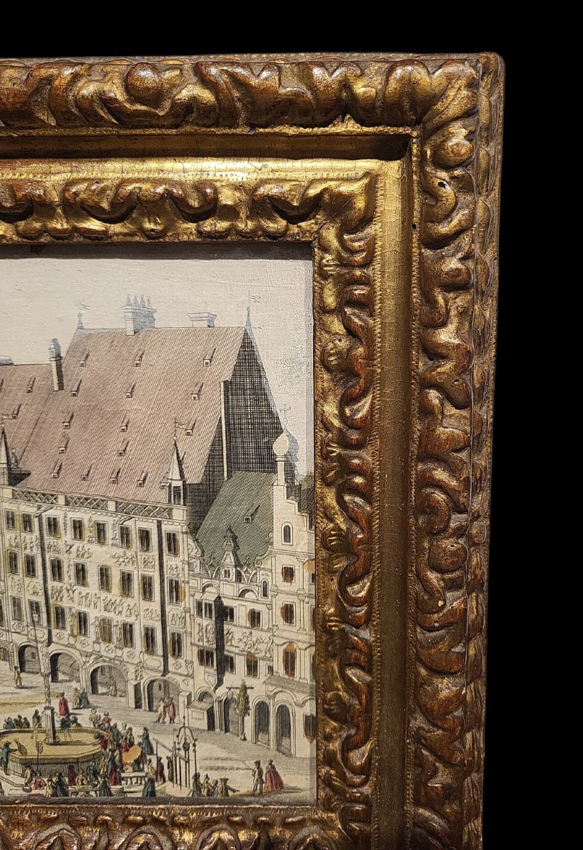 Carved And Gilded Frame With Ancient Engraving, Piedmont, 18th Century-photo-3