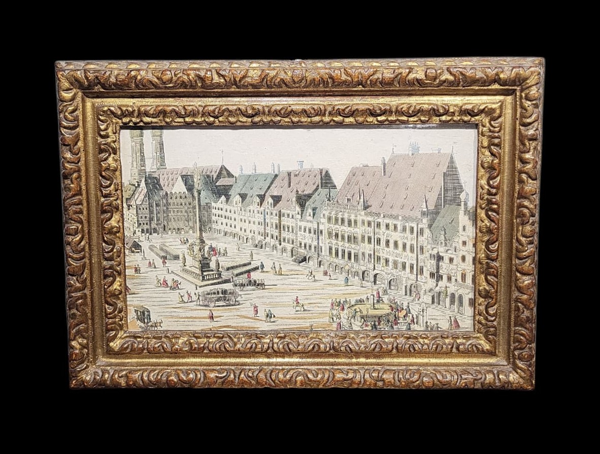 Carved And Gilded Frame With Ancient Engraving, Piedmont, 18th Century